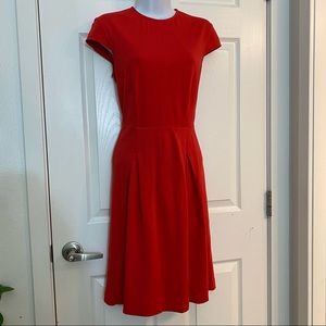 Red cap sleeve fit flare dress